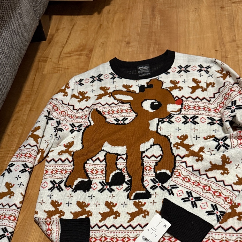 Festive Reindeer Crewneck Sweater - Brown and Black